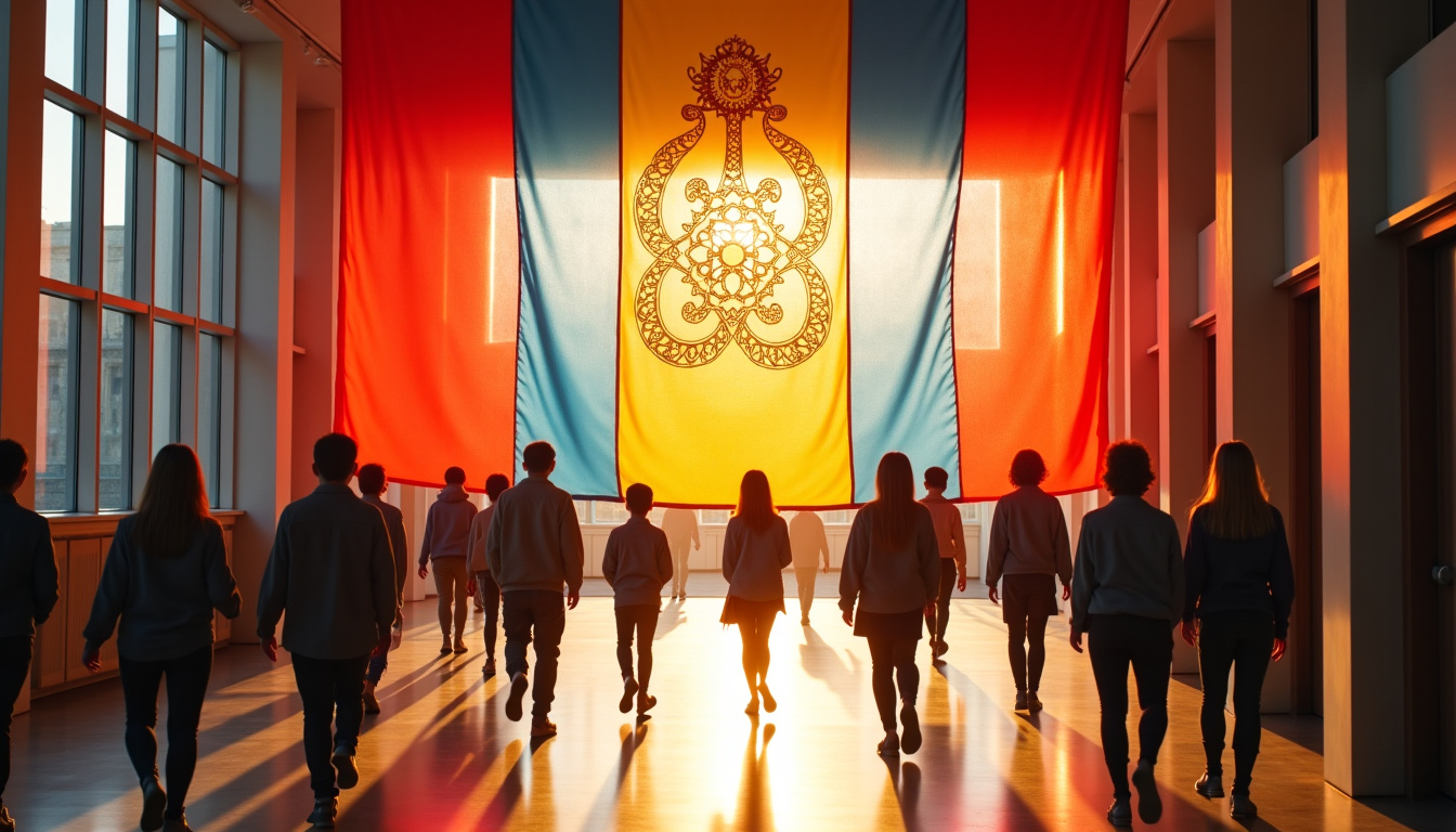 Drapeau mongol exposé dans une école ou un lieu public