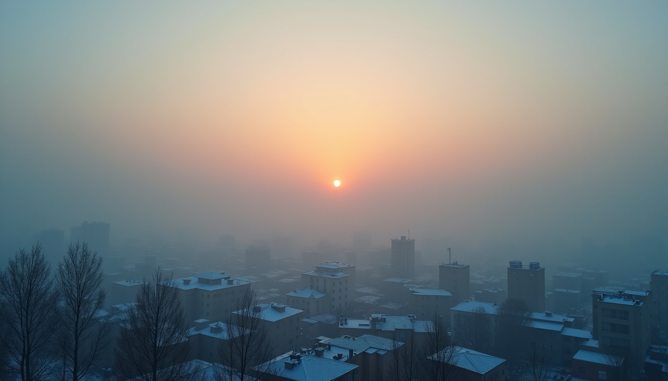 Vue de la pollution atmosphérique à Oulan-Bator pendant l’hiver