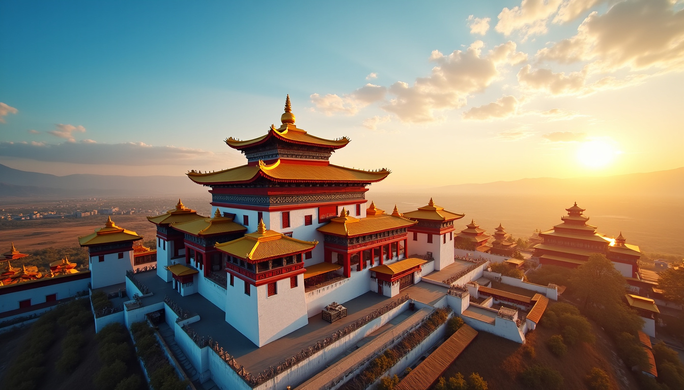 Vue extérieure du monastère Gandantegchinlen, avec ses toits dorés et ses pagodes traditionnelles